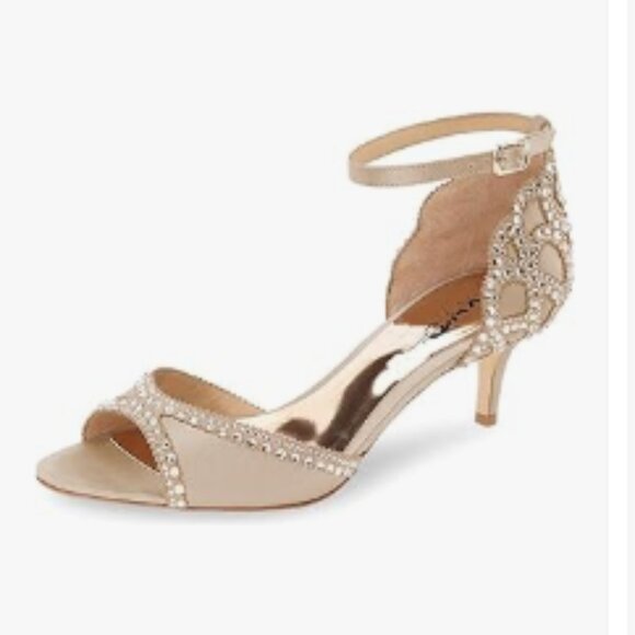 XYD Champagne Open Toe Rhinestones Ankle Strap Sandals Low Heel Bridal Shoes - Picture 1 of 8